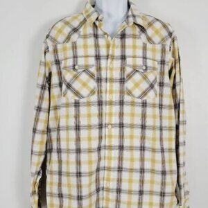 Patagonia Organic Cotton Rip‎ Stop Yellow Plaid Button Up Shirt Size L